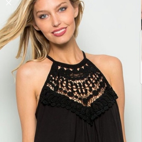 Tops - Black crochet halter top NWT